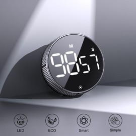 BlueSnail Kitchen Timer, Productivity Timer with LED Digital Display, Smart Timer for Home Classroom Gym Office, Volume and Brightness Adjustable Efficana Timer (Silvery)