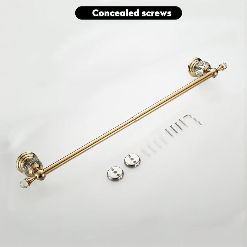 WNEBATH Crystal Gold Towel Bar, Gold Adjustable Bathroom Towel Holder