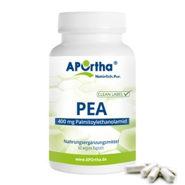 APOrtha® PEA - Palmitoylethanolamid, 60 vegane Kapseln, mit 400 mg Palmitoylethanolamid pro Kapsel pro Tagesverzehr, natürlicher Füllstoff: Quinoapulver, vegan, glutenfrei, laktosefrei, allergenfrei