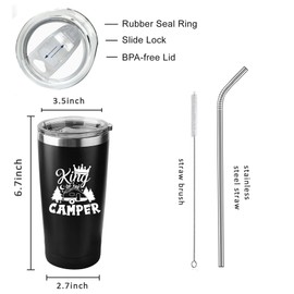 RNFENQS King of the Camper Tumblers with Lids and Straws, Camping RV Stainless Steel Vacuum Insulated Travel Tumbler Cups 20 OZ for Men