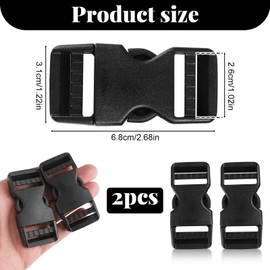 Smomend Pack of 2 Buckle 25 mm Adjustable on Both Sides, Plastic Click Fastener Black for Backpack, Lap Strap, Dog Collar, Webbing, Tie Down Straps, Replacement Buckle, Helmet Quick Release, black