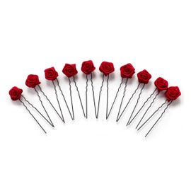10 x Roses on Hair Pins for Flat Hair Sections - Bridal Hair Jewellery | S-F - Bordeaux Red