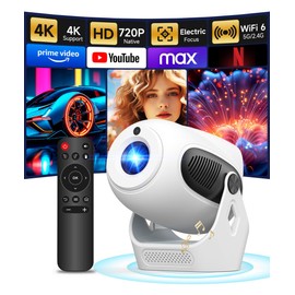 【Electric Focus】Projector with WiFi 6 and Bluetooth 5.0, Mini Portable Native 720P with 4K Support, Smart Proyector Built in Android 11, Auto Vertical Keystone, Home Movie Projectors for Outdoor