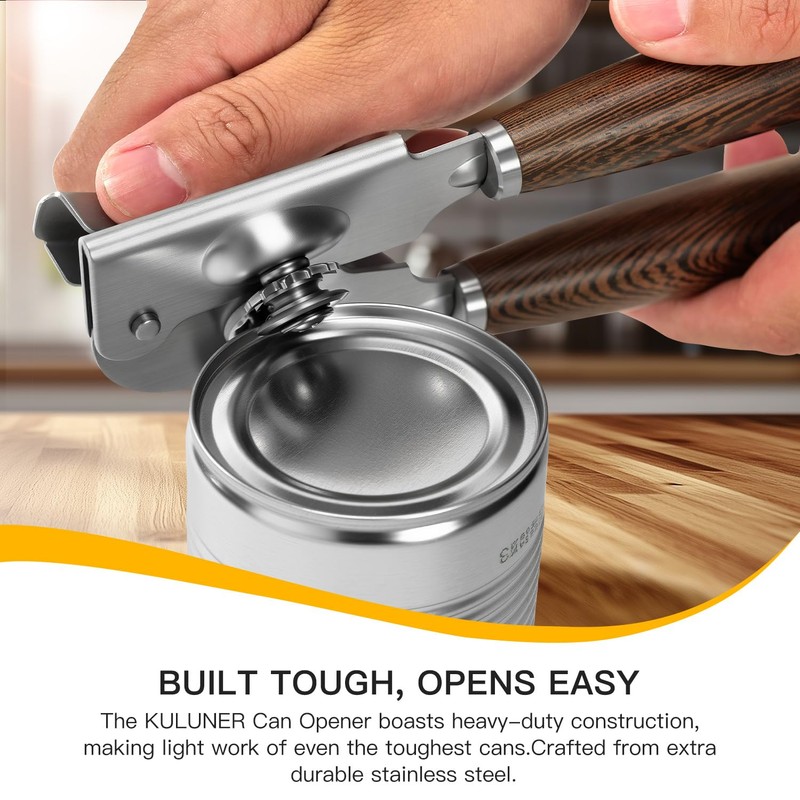 Upgraded Efficient Manual Can Opener - Selected Solid Wood Handle,