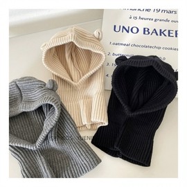 Cute Bear Kids' Balaclava Knit Hat with Integrated Neck Warmer (Korean Style) lf2486 One Size / Kids (46-52cm) Beige 3ea