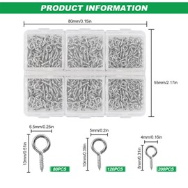 Small Screw Eye Pins Hooks, 400 Pcs Mini Small Metal Eye Screw Pins Eyelets Threaded for Jewelry Making DIY Crafts Silver