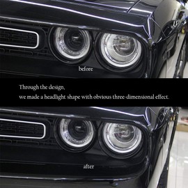 jstotrim Headlight Cover Trims for Dodge Challenger Bezels Carbon Fiber Pattern Front Light Decorative Accessories fit for 2015-2019 Challenger