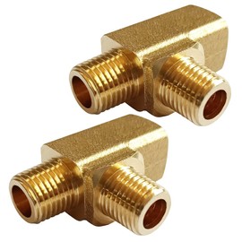 Uenede 2PCS Brass Tee Pipe Fitting 1/4" NPT Male to 1/4" NPT Male to 1/4" NPT Female for Water/Oil/Gas