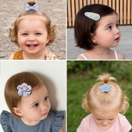 BAISEN Baby Girl Hair Clips & Bows - 15 Pack Fully Lined Non Slip Barrettes for Fine Hair | Handmade Hair Accessories for Infants, Toddlers, and Little Girls (Blue)