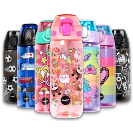 Fringoo - Animal Treats - Kids Water Bottle with Straw - BPA Free Water Bottles - Pink Straw Water Bottle - Reusable Water Bottle - 600 ml / 20 Oz