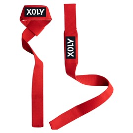 XOLY Wrist Straps Padded Cotton Power Deadlift Straps Weight Lifting Straps for Weight Lifting with Exra Hand Frips Support for Strength Training | Professional Bodybuilding | Deadlifting (Red)
