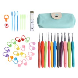 Crochet Hooks Set Soft Handle Crochet Hand Knitting Needles Art Tool with Marking Button Tape Sewing Needles