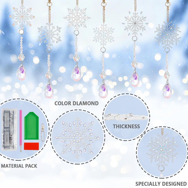6pcs Winter Snowflake Double Sided Diamond Art Wind Chimes Kits