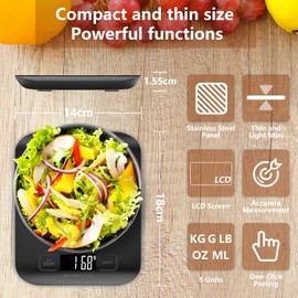 GeeRic Professional Kitchen Scales 10 kg Kitchen Scales with LCD Display Digital Scales Letter Scales with Large Stainless Steel Weighing Surface, Liquid Measurement, High Precision up to 1 g, Tare