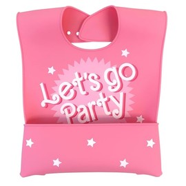 Neat Solutions Let's Go Party Fold-Down Crumcatcher Bib, 6+ Months, Pink