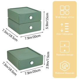 2 Pcs Desktop organizer Storage, Stackable Storage Boxes with 2 Plastic Drawers, Desk organizer Drawers with 2 Tabs, Small Office Storage for Stationery Supplies Makeup Dorm Bathroom (2 Green)