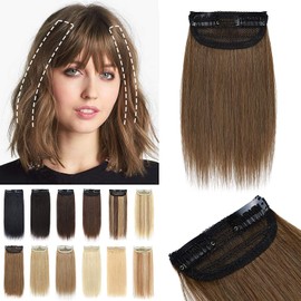 S-noilite Short Hair Extensions Clips in Hair Piece 6" Invisible Hairpin Light Brown Real Hair Extension for Thinning Hair Balayage Clip in Human Hair Piece(6",#06 Light Brown)