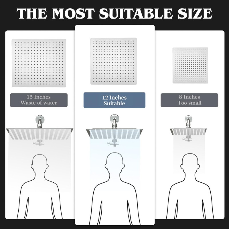 12 Inch Shower Head, Rain Shower Head with Adustable Extension