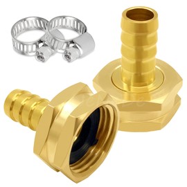 Uenede 2PCS Brass 1/2" Barb x 3/4"GHT Female Garden Hose End Connector Splicer Mender Repair Fitting Include Clamps