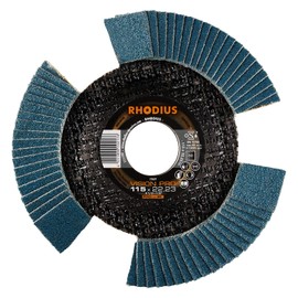 RHODIUS Vision Pro, 10 pieces, diameter 115 mm, K80 flap discs, transparent, made in Germany, metal stainless steel INOX, for angle grinder, grinding wheel, flap grinding disc