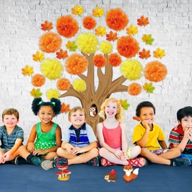 SUNKIM Fall Bulletin Board Decorations Set Classroom Tree Bulletin Board Fall Classroom 3D Tree with Paper Pom Poms Bulletin Boards Tree Wall Decorations for Autumn Thanksgiving