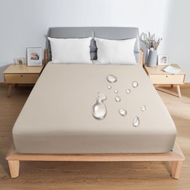 PRETYDAY Fitted Sheet, Waterproof Sheet, High Density Fabric, Mattress Cover, 5 Sides Waterproof, Absorbent, Quick Drying, Single, Semi-Double, Queen, Bed Cover, Breathable, Washable, Nursing Sheets, Dust Mite Resistant, Antibacterial, Odor Resistant, Elastic All Around for Babies, Adults (Khaki, Semi Double 47.2 x 78.7 inches (120 x 200 cm)