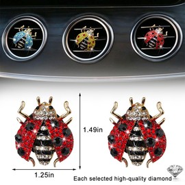 Sandfren Bling Ladybug Car Air Vent Clips, 2PCS Cute Crystal Rhinestone Alloy Vehicle Air Outlet Clamp, Auto Dashboard Decoration for Women Girls, Universal for Sedan Truck SUV (Red)