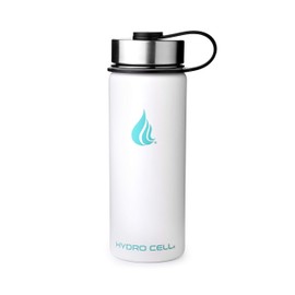 HYDRO CELL Stainless Steel Water Bottle w/ Straw & Wide Mouth Lids (64oz 40oz 32oz 24oz 18oz 14oz) - Keeps Liquids Perfectly Hot or Cold with Double Wall Vacuum Insulated Sweat Proof Sport Design (White 18oz)