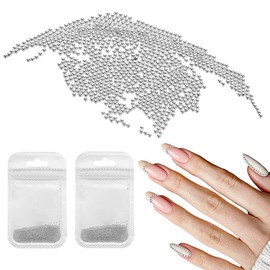 HARFINGTON 2pcs Nail Art Beads 0.04" (1.0mm) Mini Metal 3D Caviar Nails Beads Ball Bubble Bead with Bags for Nail Art DIY Craft Decoration, Silver Tone