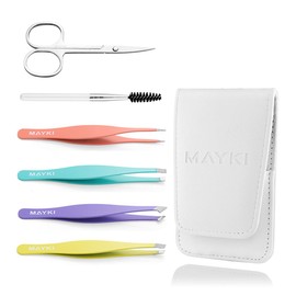 Eyebrow Tweezers Women 6Pcs, Full Size Professional Eyebrow Tweezers Kit, Precision Tweezers Set for Eyebrow/Ingrown Hairs/Splinter/Facial Hair Removal, Stainless Steel Women Tweezers by MAYKI