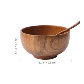 Alipis 2pc Wood Bowl Spoon Set Wooden Rice Bowl Fruit Salad Container Vegetable Serving Hand Wash Natural