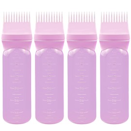 4 Pcs Root Comb Applicator Bottle 6oz,Hair Oil Applicator Bottle for Hair,Oil Comb Applicator Hair Bottle Applicator for Hair Dye Shampoos Hair Salons Camping Traveling(Pink)