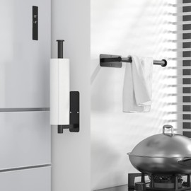 ASTOFLI ASTOFLI Paper Towel Holder Under Cabinet, Self Adhesive and Drilling Paper Towel Holder Wall Mount for Kitchen, Black Paper Towel Holder SUS304 Stainless Steel