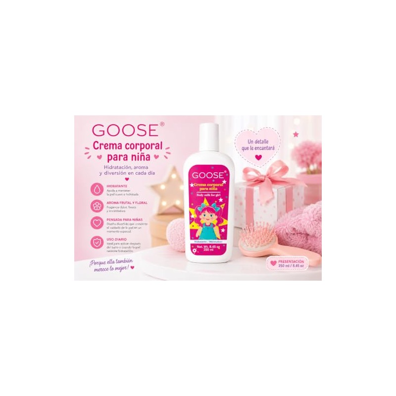 GOOSE Crema Corporal para Niña 250 ml, Aroma Frutal Floral