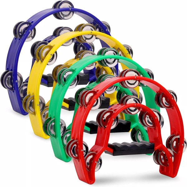 CEE 4 Pack 10 Inch Multicolor Double Row Tambourine With