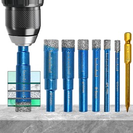Huucozn 7 Pezzi Punte Trapano Diamantate Gres Porcellanato 5/6/8/10/12/14mm con 6mm Punte in Metallo Duro Set di Punte Diamantate a Secco per Granito Marmo Porcellana Piastrelle Ceramica