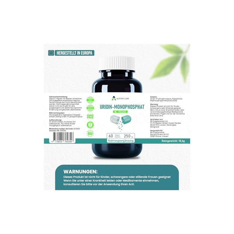Uridine Monophosphate, 250 mg, High Dose, One Ingredient, 60 Vegan