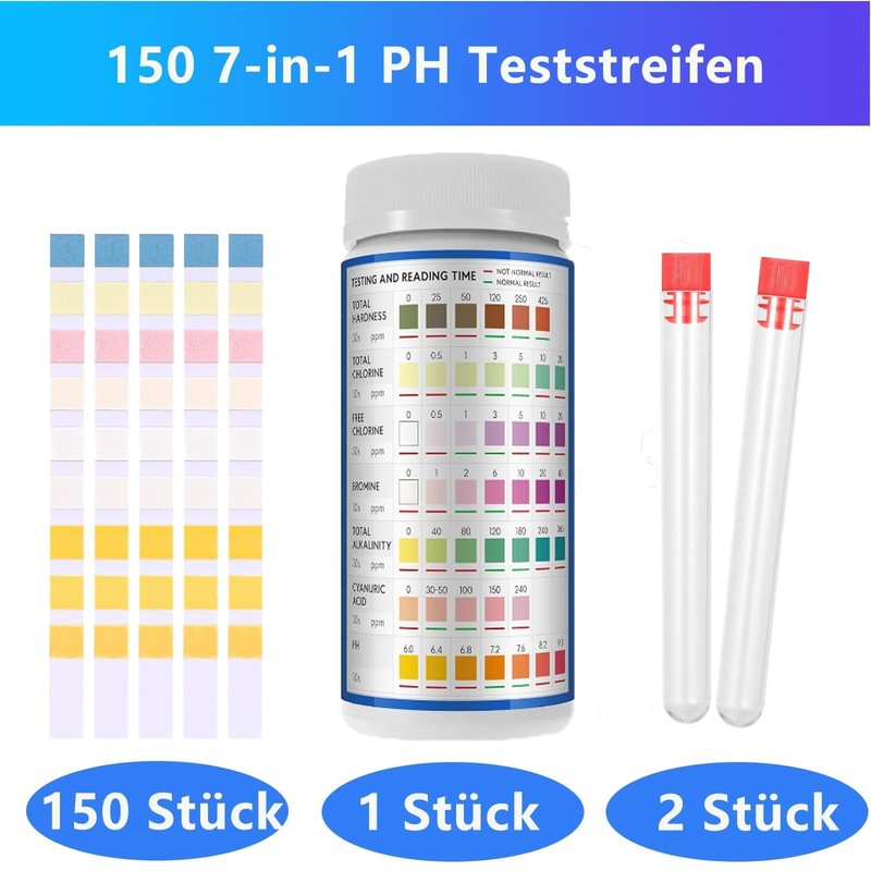 7 in 1 Pool Test Strips, Pack of 100 Test