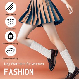 Abeillo Women's Ballet Leg Warmers, Soft Long Open Toe and Heels Ballet Leg Warmers, Knitted Stirrup Leg Warmers for Women, Dance & Yoga, White