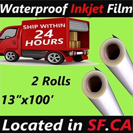 13"x100ft. 2 Rolls Screen Printing Film Waterproof Inkjet Transparent Film for Water-Based Pigment and Dye Ink Jet Printers