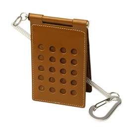 HERBE Pass Case, 4 Side Storage, Coil Strap, Rotatable, Made in Japan, Dot Hole Pass Case Camel