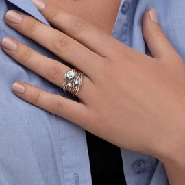 925 Sterling Silver Ring With White Round Clear Cubic Zirconia Prong Hypoallergenic Nickel and Lead-free Artisan Handcrafted Designer Collection, Made in Israel