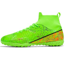 curunect Men's Soccer Cleats Womens High-top Football Cleats Indoor Soccer Shoes Turf Futsal Soccer Shoes for Big Boys Tacos de Futbol para Hombre, Green/Orange/Black, US Men 9.5