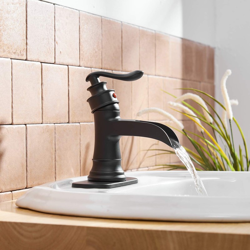 BWE Waterfall Bathroom Faucet Matte Black Bathroom Sink Faucet with