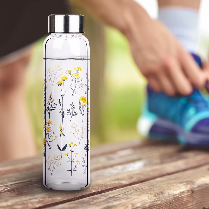 Reeho Borosilicate Glass Water Bottle, Sports Glass Drinking Bottle with