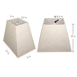 Vipmip Linen Rectangular Lamp Shades Set of 2, No Assembly Required Lampshade 5" x 6.5" Top, 8" x12" Bottom, 10" High, Replacement Lamp Shades for Table Lamps, Floor Lamps, Metal Spider Fitter