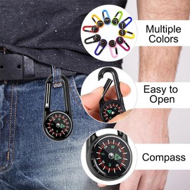 BLPRKOT Pack of 10 Compass with Carabiner Hook Compass Key Ring Mini Compass Compass Outdoor Compass Children Nautical Compass Compass Small Key Holder with Compass Compass (Multicoloured