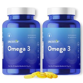 Omega 3 con 60 cápsulas de 1.4 g | 18% EPA | 12% DHA | 2 meses de rendimiento | Pack 2 frascos con 30 capsulas cada uno | Suplemento Alimenticio a base de Aceite de Pescado | 100% Natural | LIV NUTRITION