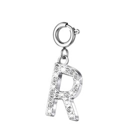 Secbolt Bling Letter Charms for Women's Bracelets, R/Silver