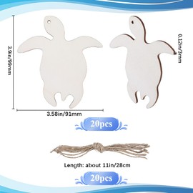 GORGECRAFT 20Pcs Unfinished Turtle Wooden Tag Sea Animals Tortoise Wood Pieces Cutouts Hanging Ornaments Blank Wood Slices with 20Pcs Twine for DIY Crafts Home Wedding Birthday Christmas Party Decor